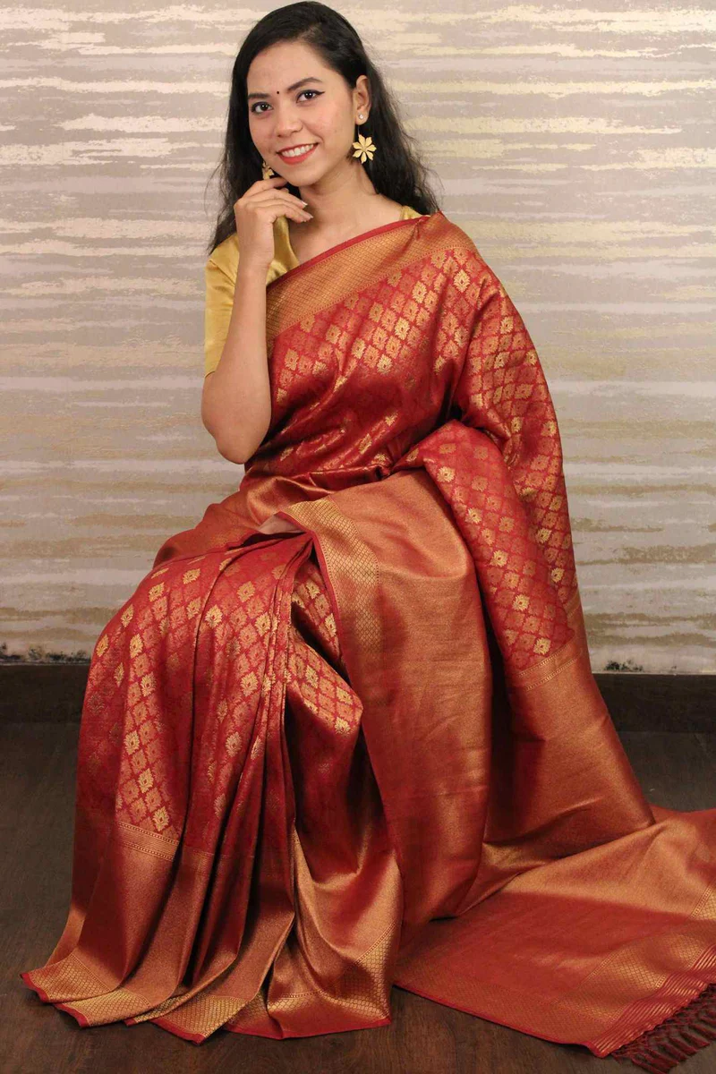 Red Kanjeevaram Woven Zari Silk Saree